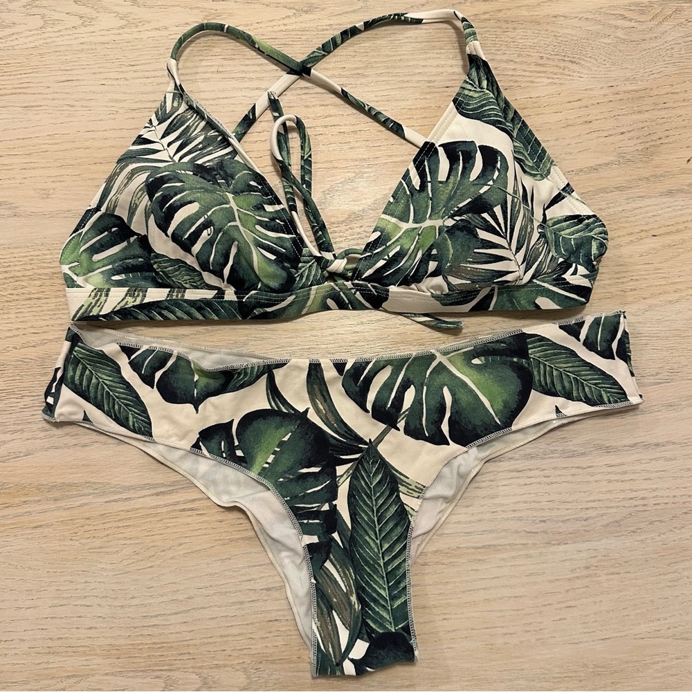 Rip Curl Green Leaf Print Bikini Set